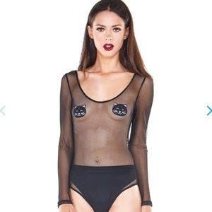 Mesh long sleeve bodysuit black XS